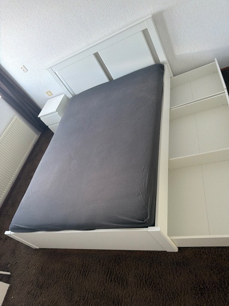 ️ IKEA SONGESAND Double Bed + Storage – Mattress Available, Wit, Tweepersoons, Zo goed als nieuw, Hout