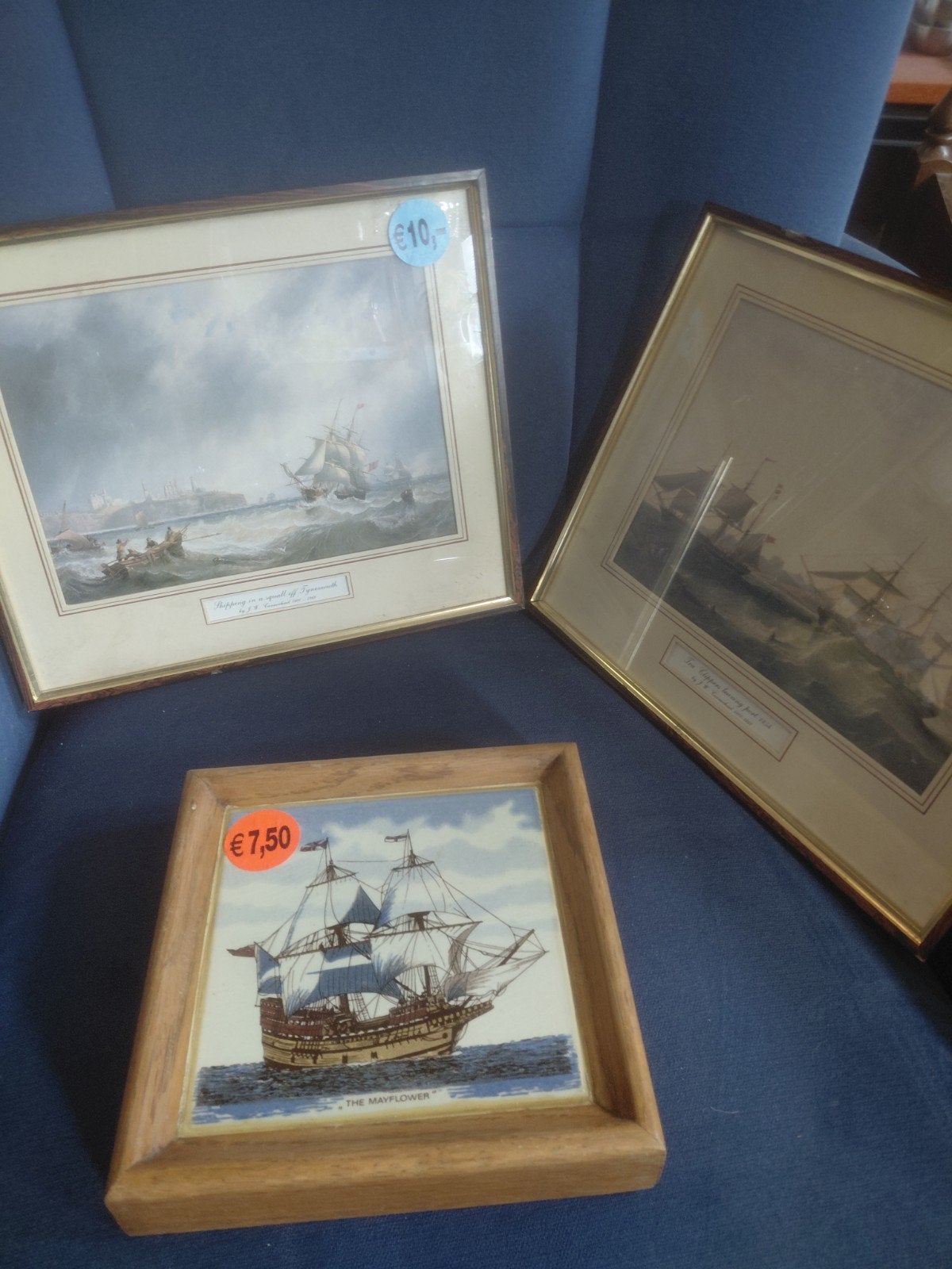 Set van 3 Maritieme Schilderijen/Tegel met Schepen, Antiek en Kunst, Kunst | Schilderijen | Klassiek, Maritiem / water, Ophalen of Verzenden