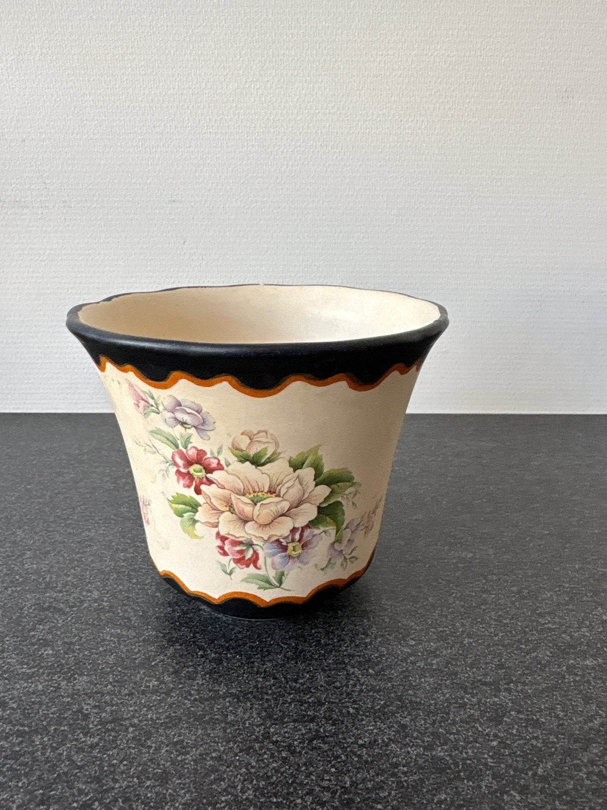 Vintage Gouda-Plateel bloempot Modica, handgeschilderd, Ophalen