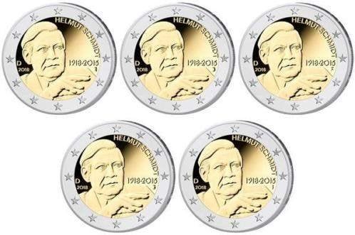 5x 2 euro Duitsland 2018 Serie ADFGJ - Helmut Schmidt - UNC, Postzegels en Munten, Verzenden, Duitsland, 2 euro, Setje