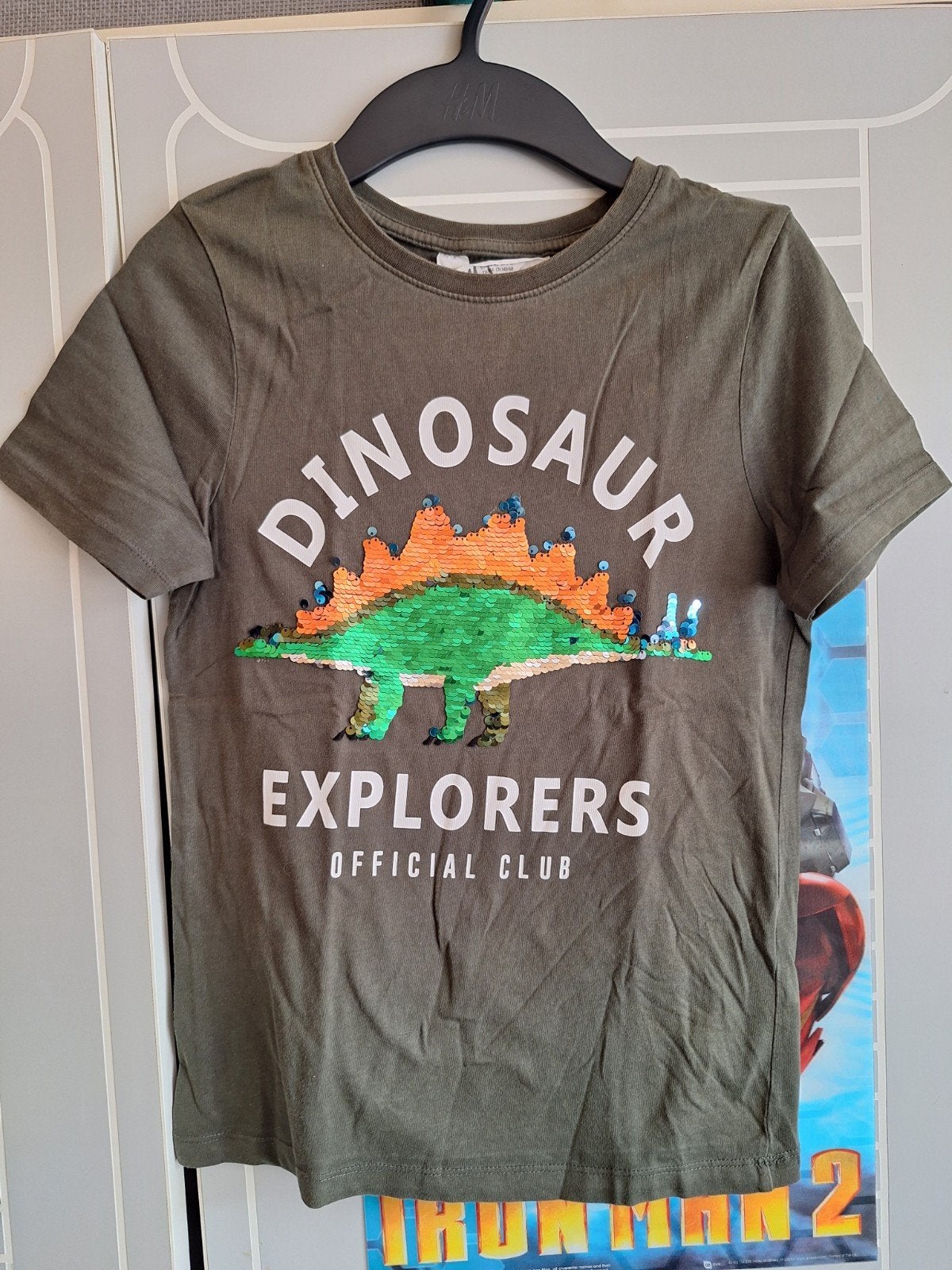 Dino t-shirt omkeerbare palletjes mt 134/140, H&M, Ophalen of Verzenden, Zo goed als nieuw, Shirt of Longsleeve