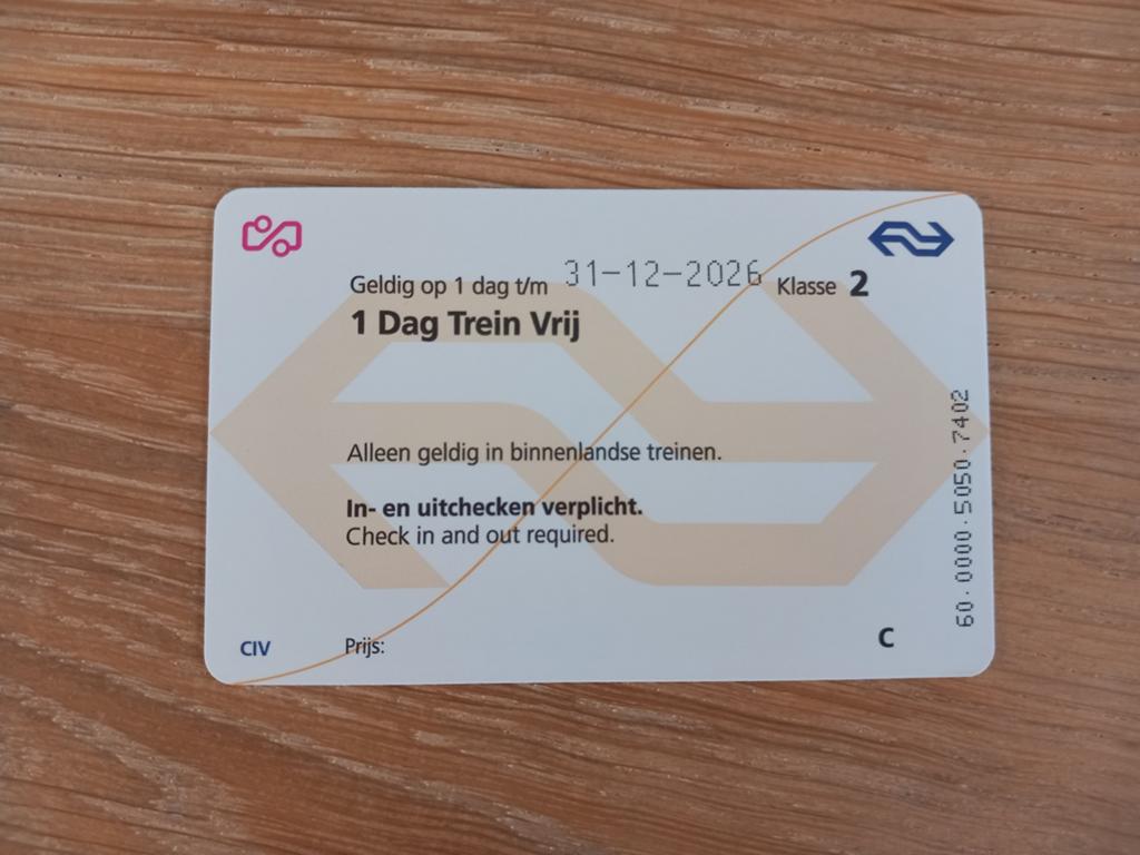 1 NS dagkaart, Tickets en Kaartjes, Trein, Bus en Vliegtuig, Eén persoon, Trein, Algemeen kaartje