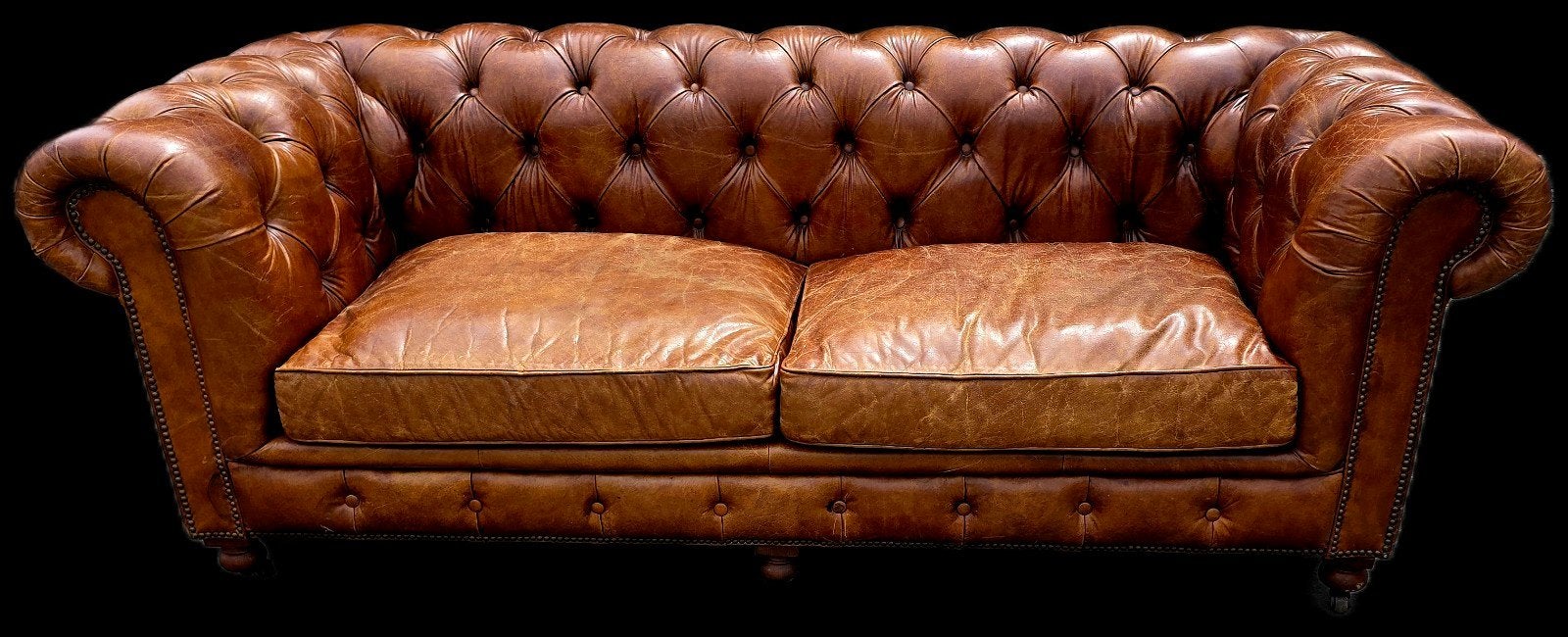 Industriële Chesterfield bank cognac leer + BEZORGING GRATIS, Ophalen of Verzenden