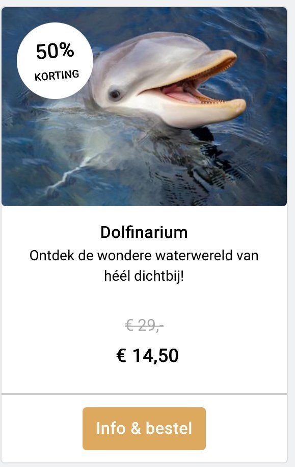 Dolfinarium tickets met korting (en andere parken), Drie personen of meer, Ticket of Toegangskaart