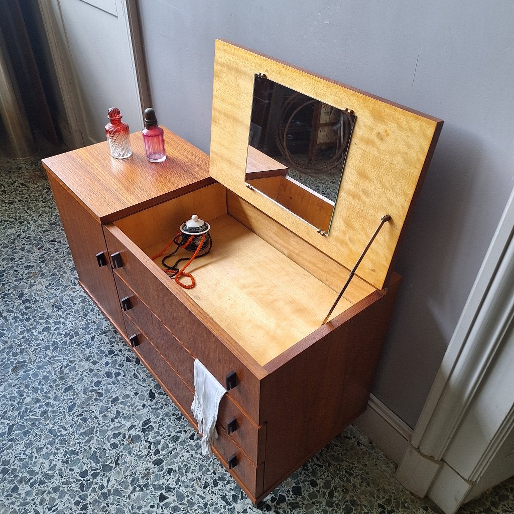 midcentury design teak toilettafel vintage dressoir 60s, Gebruikt, 100 tot 150 cm, Verzenden, Scandinavisch