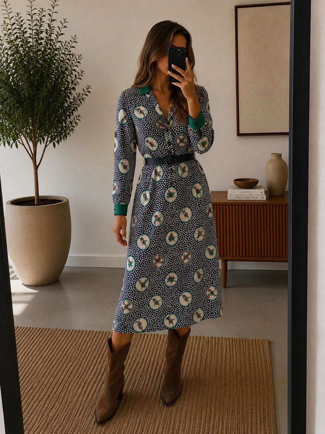 Vintage 70's blousejurk met maritieme print | Maat 38, Maat 38/40 (M), Meerkleurig, Ophalen of Verzenden, Knielengte