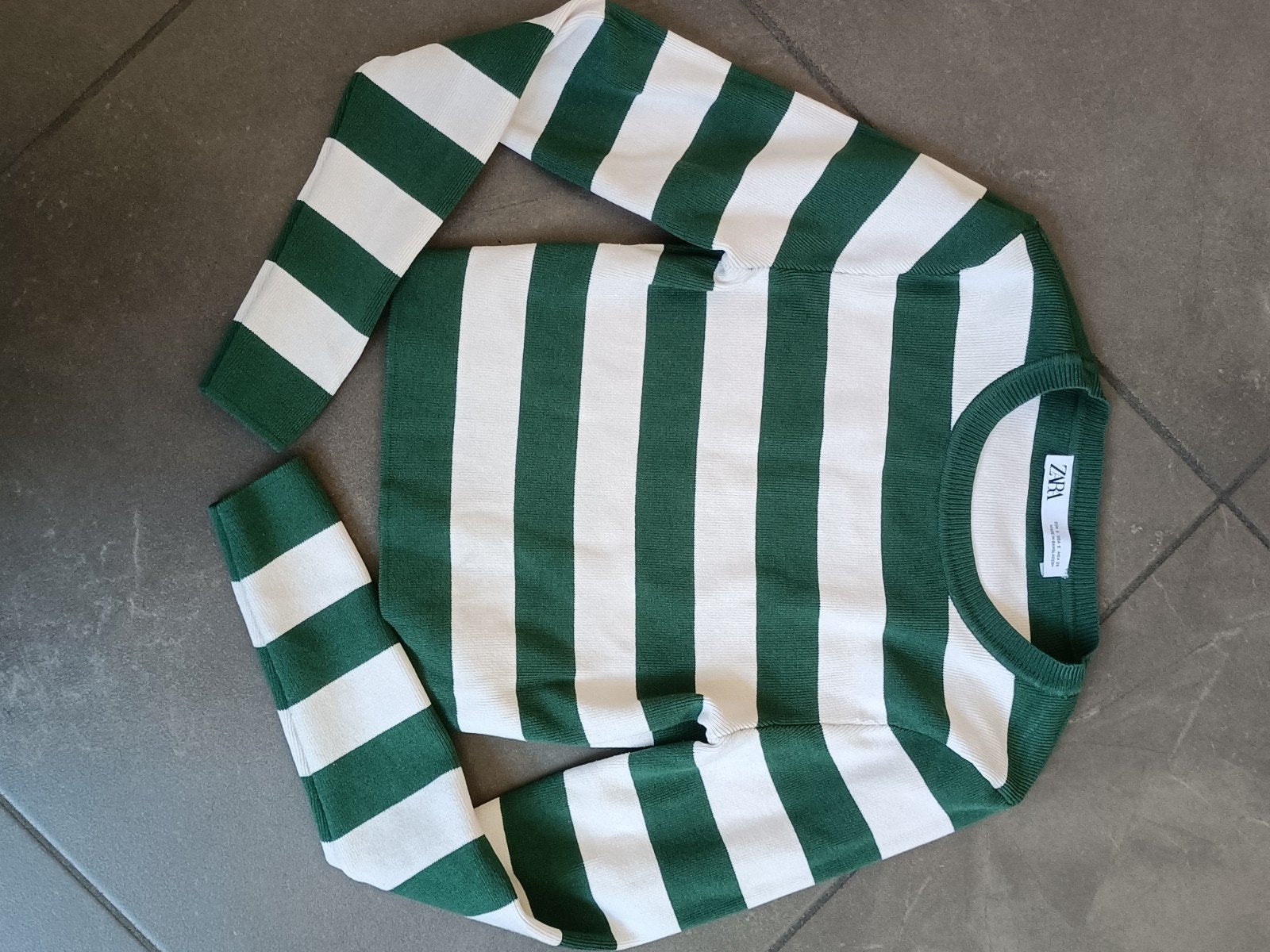 Zara gestreepte trui groen/wit maat S, Kleding | Dames, Truien en Vesten, Zara, Ophalen of Verzenden, Zo goed als nieuw, Maat 36 (S)