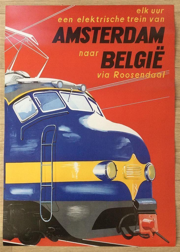 Grote de NEDERLANDSE SPOORWEGEN Amsterdam Belgie Poster, Verzenden, Nieuw, Tram, Overige typen