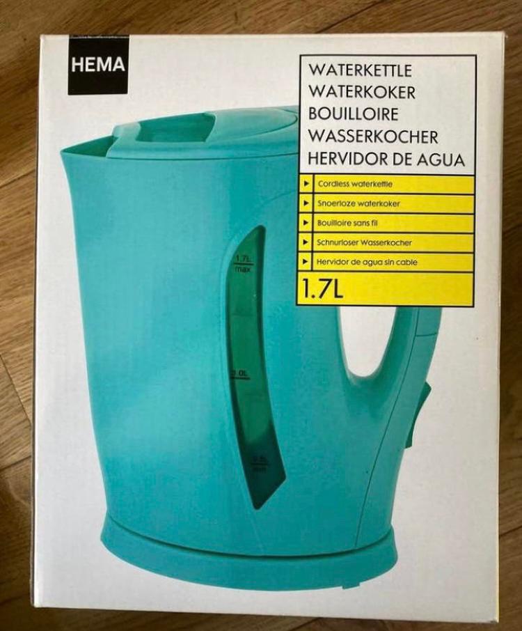 Hema waterkoker turquoise mint 1.7 liter, Witgoed en Apparatuur, Waterkokers, 1 tot 2 liter, Ophalen of Verzenden, Nieuw