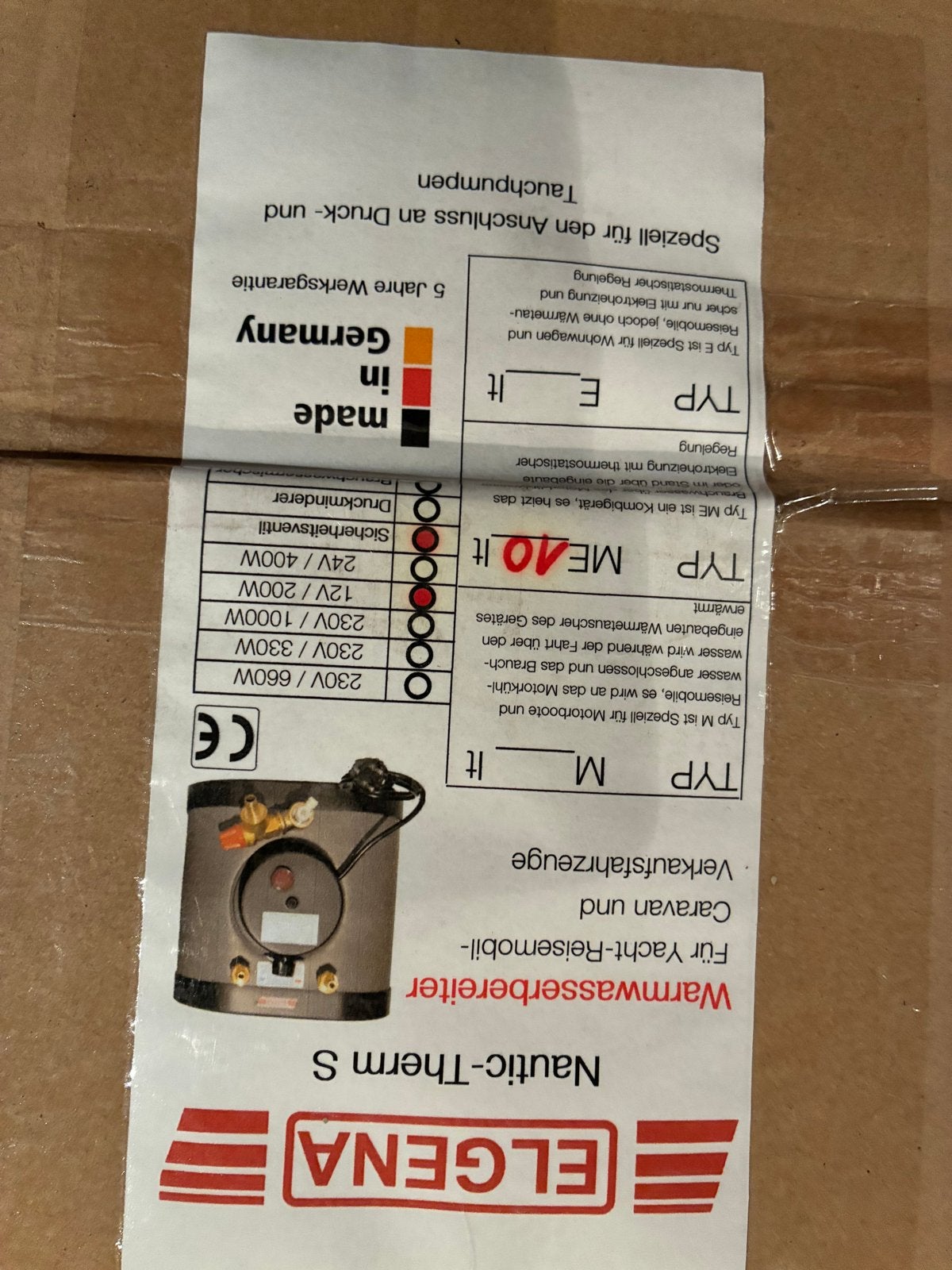 Elgena Nautic-Therm S Warmwaterboiler 10L 12V 200W, Caravans en Kamperen, Ophalen of Verzenden, Nieuw