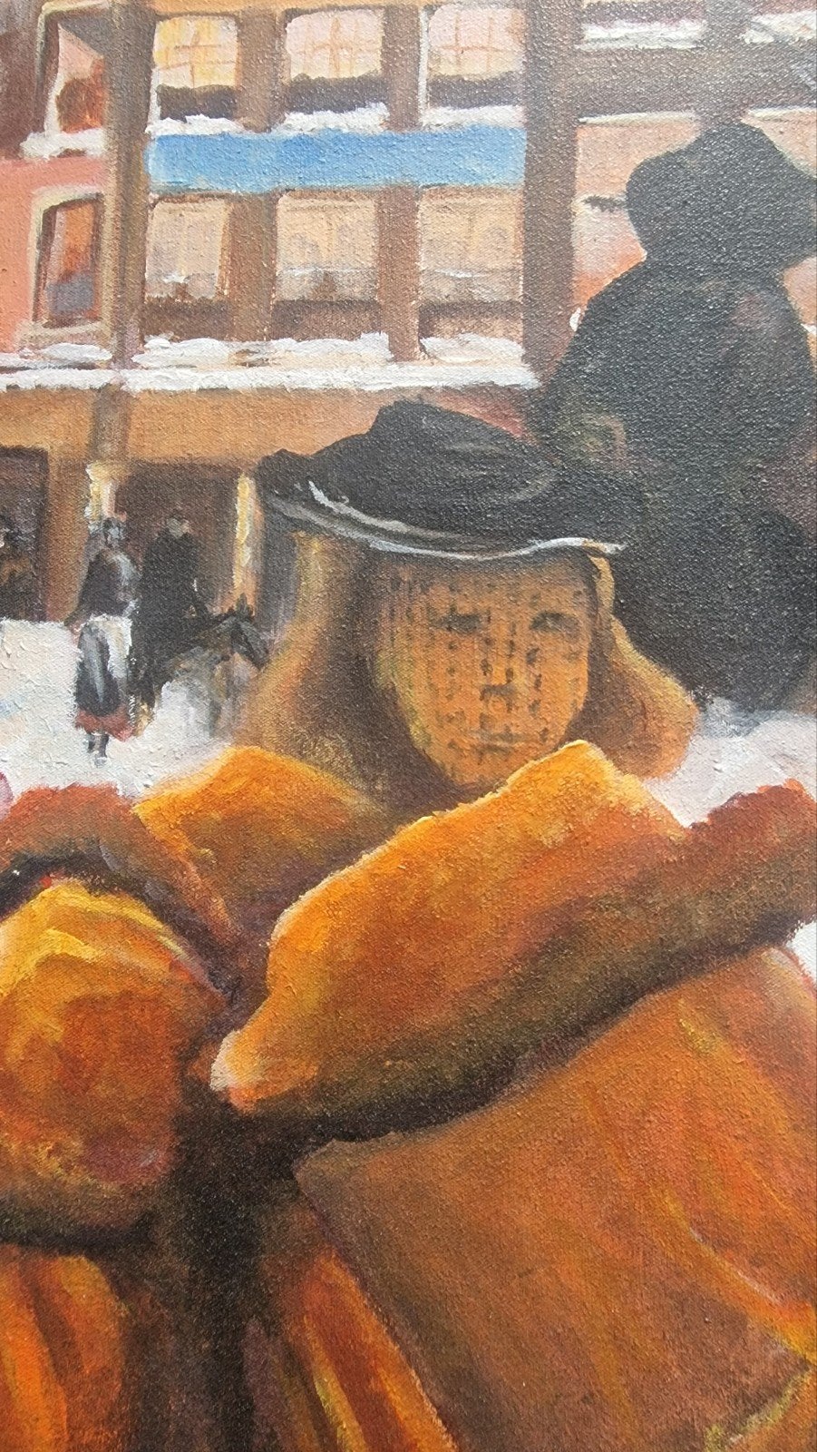 Groot canvas schilderij wintertafereel 100x60 cm, Antiek en Kunst, Kunst | Schilderijen | Klassiek, Ophalen of Verzenden
