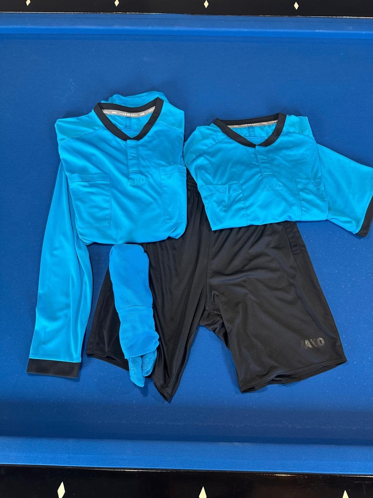 JAKO Scheidsrechter Tenue Blauw - Lange & Korte Mouwen, Groter dan maat XL, Ophalen of Verzenden, Gebruikt, Set
