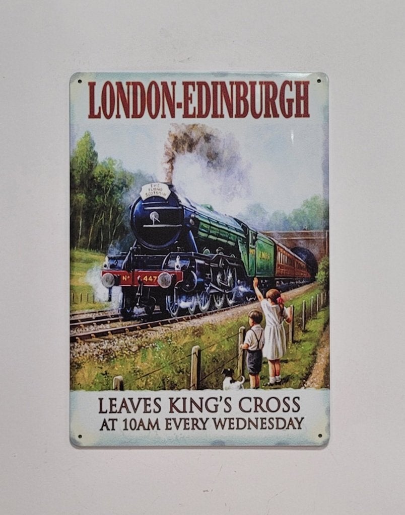 London Edinburgh Locomotief trein reclamebord van metaal, Reclamebord, Info@deconoord.nl, Deco Noord, Nieuw