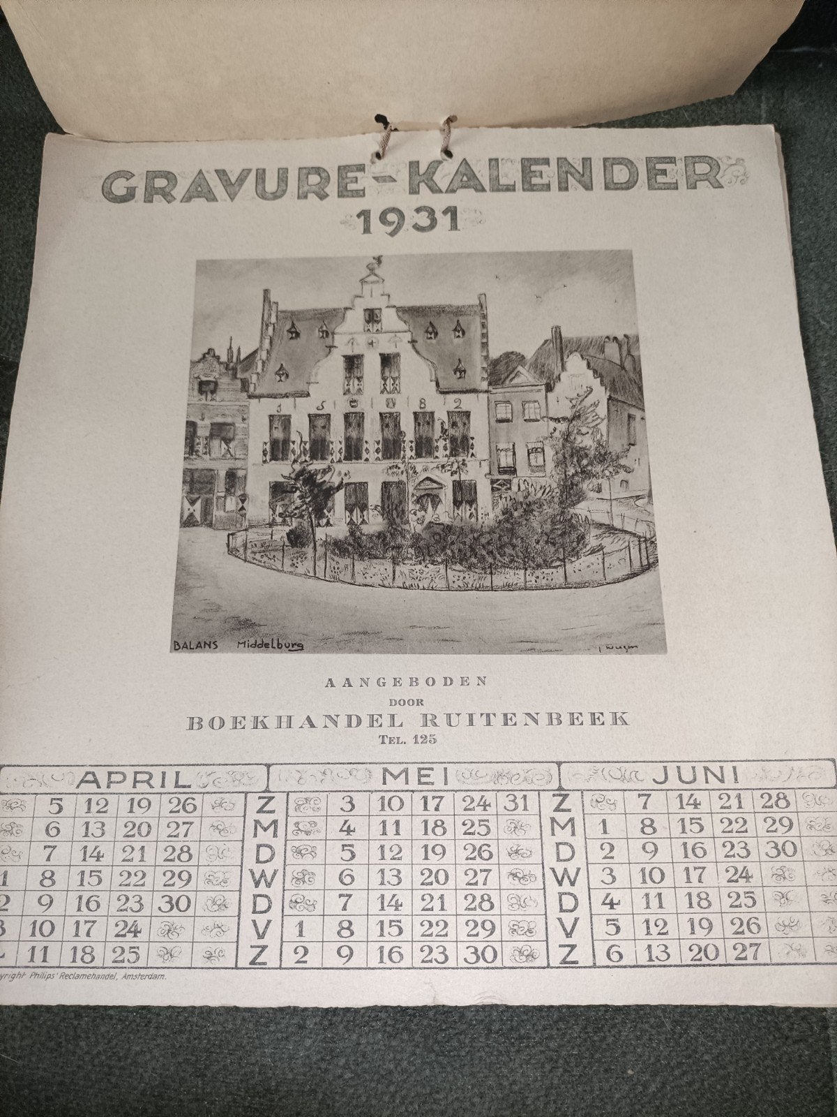 Gravure kalender uit 1931 brocante, Ophalen of Verzenden