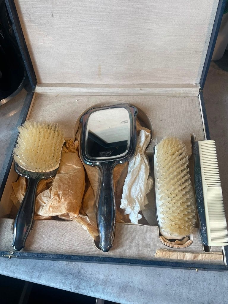 Alpacca Hoka - antieke kaptafel set - verzilverd, Ophalen of Verzenden