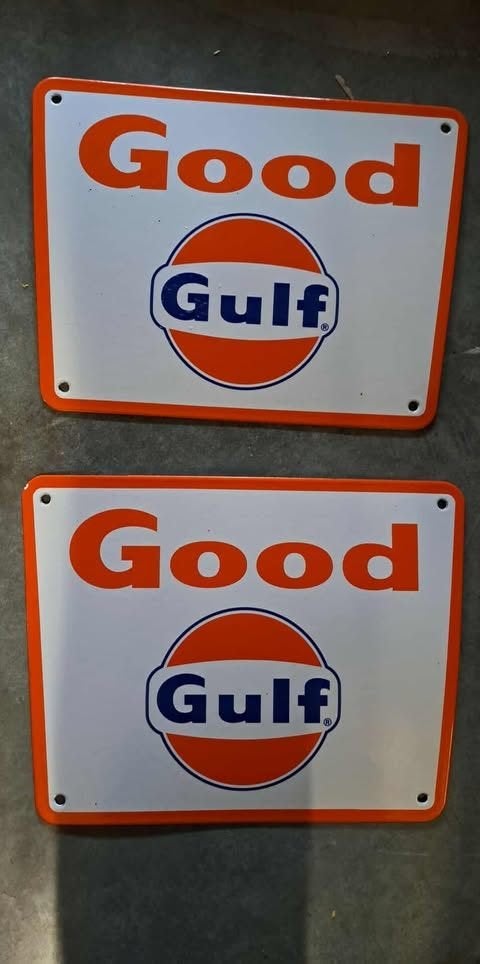 good Gulf en no nox emaille benzinepomp vintage reclame bord, Ophalen of Verzenden, Gebruikt, Reclamebord