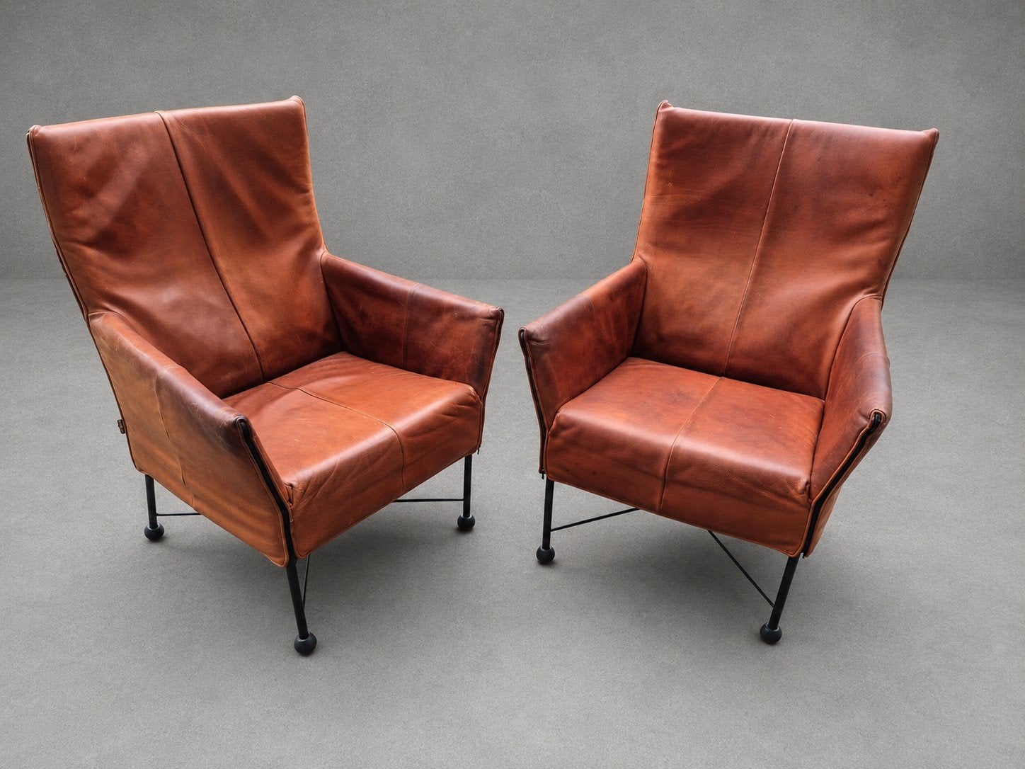 vintage Gebruikt montis charly fauteuils cognac leer vintage, Ophalen, Gebruikt, 75 tot 100 cm, 50 tot 75 cm