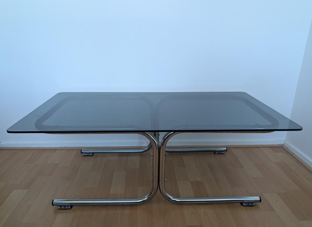 Vintage Bauhaus 70s  gerookt glas salontafel, Ophalen of Verzenden