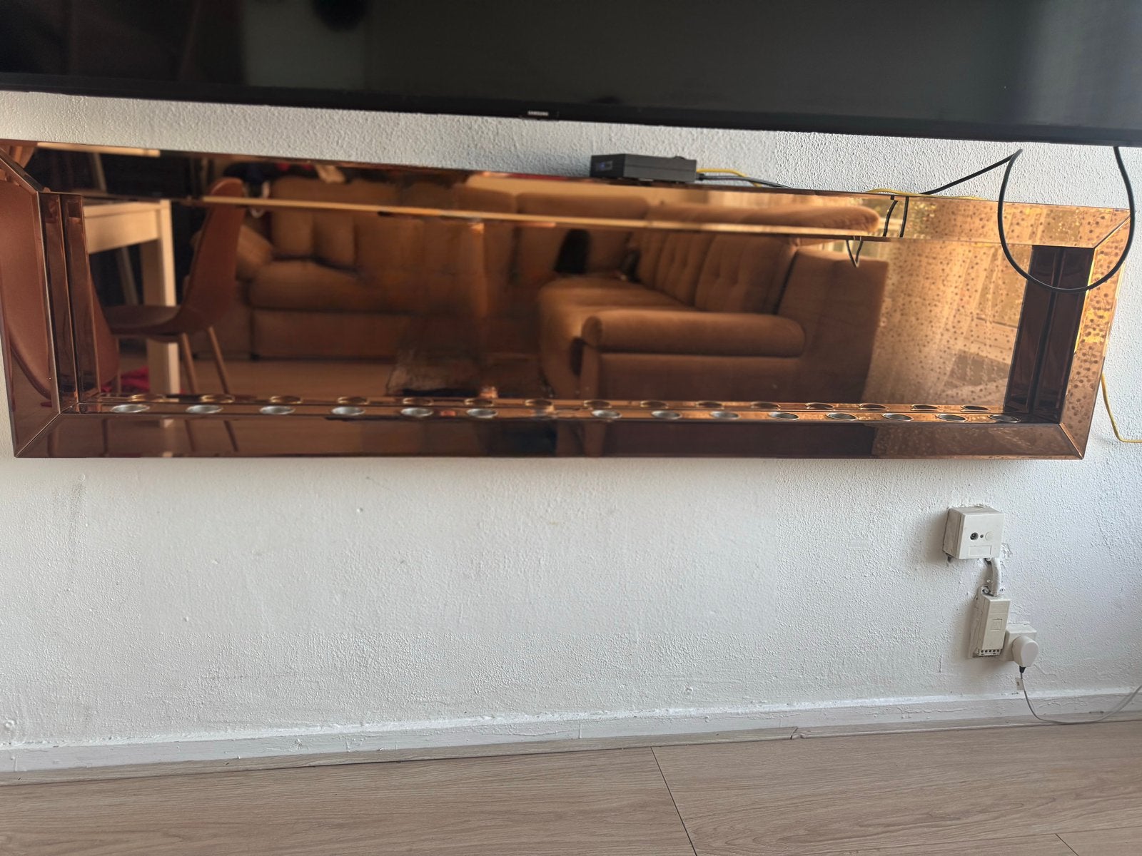 Mooie breede spiegel voor onder de tv met kaarsjes plekken, Ophalen, Gebruikt, Overige typen, Glas
