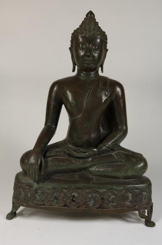 Bronzen Tibetan Bhumisparsh Boeddha op Altaar 19/20ste Eeuw, Antiek en Kunst, Ophalen of Verzenden