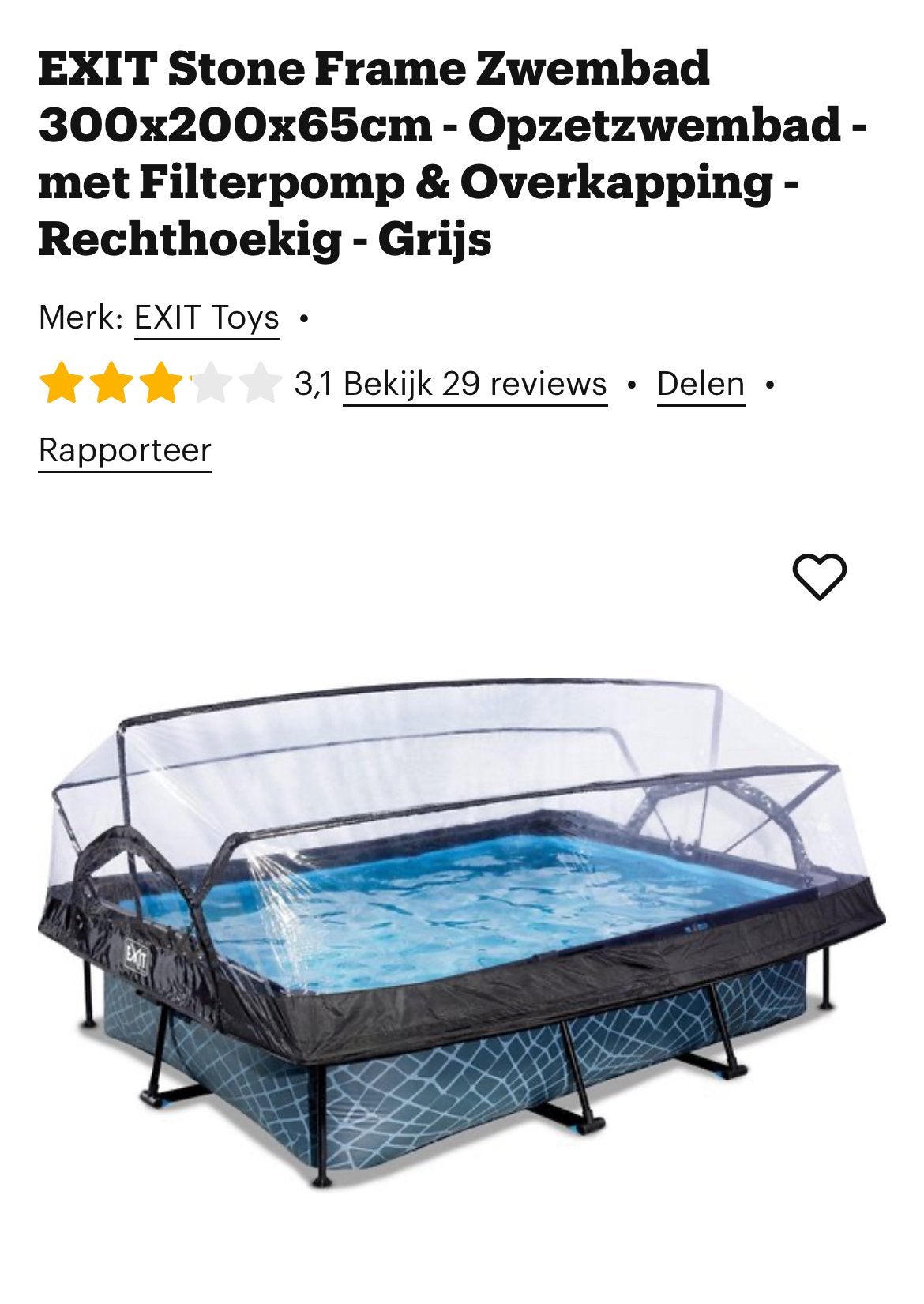 Zwembad met overkapping, Ophalen, Minder dan 80 cm, Opzetzwembad, Rechthoekig