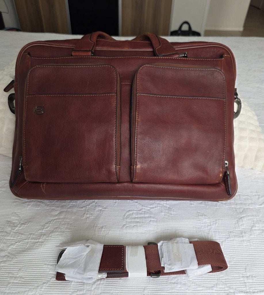 Piquadro laptop bag / tas 15” Black square - Brown (14), Gebruikt, Bruin, 15 inch, Verzenden