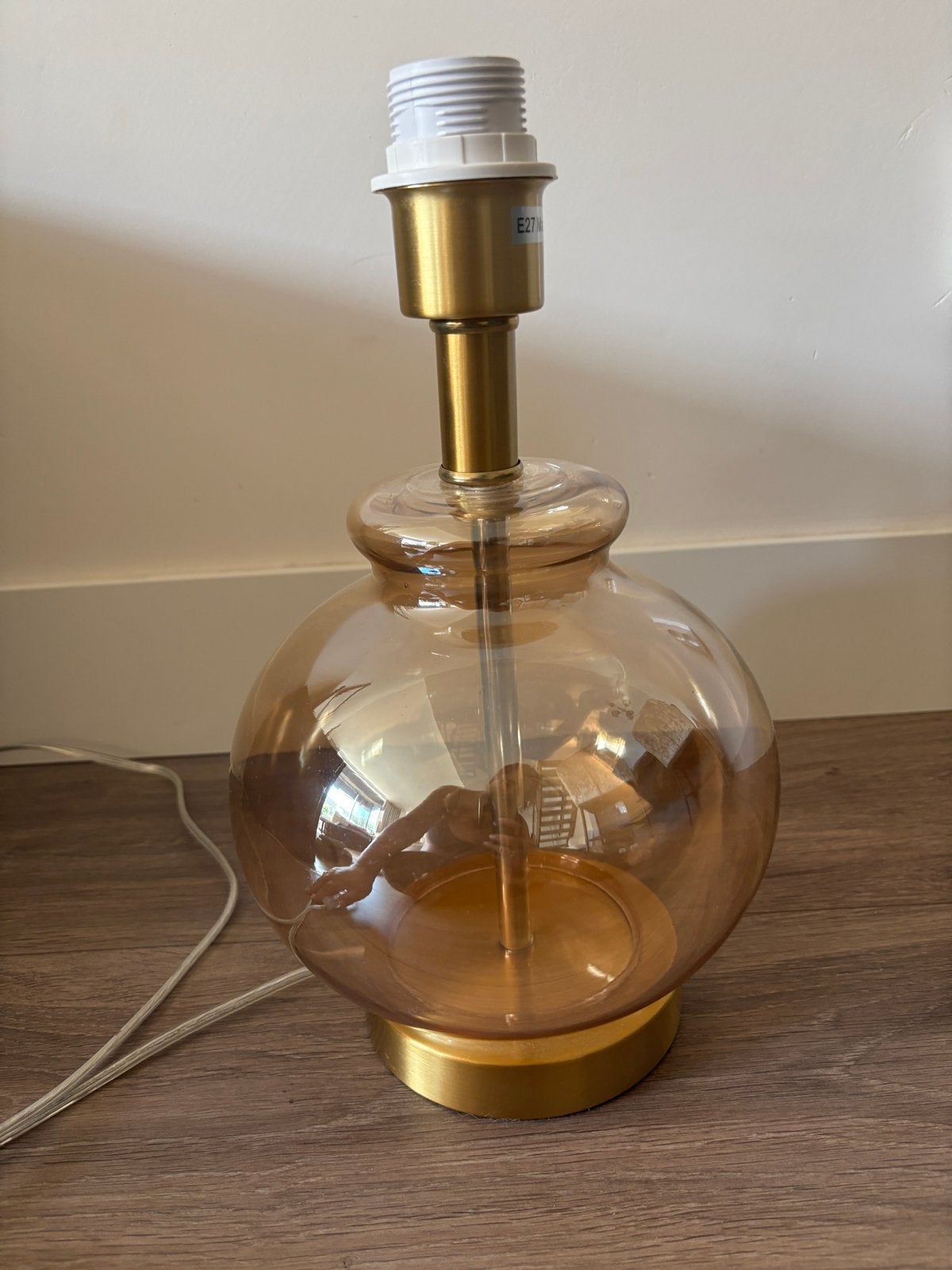 Glazen Tafellamp met E27 Fitting - Amberkleurig 34 cm hoog, Ophalen, Met schakelaar, E27 (groot), Overige kleuren