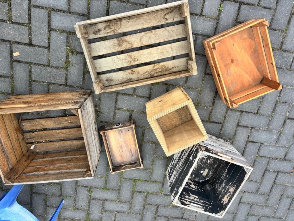 Diverse houten kistjes/kratjes, Ophalen, Gebruikt, Overige houtsoorten, Minder dan 50 cm