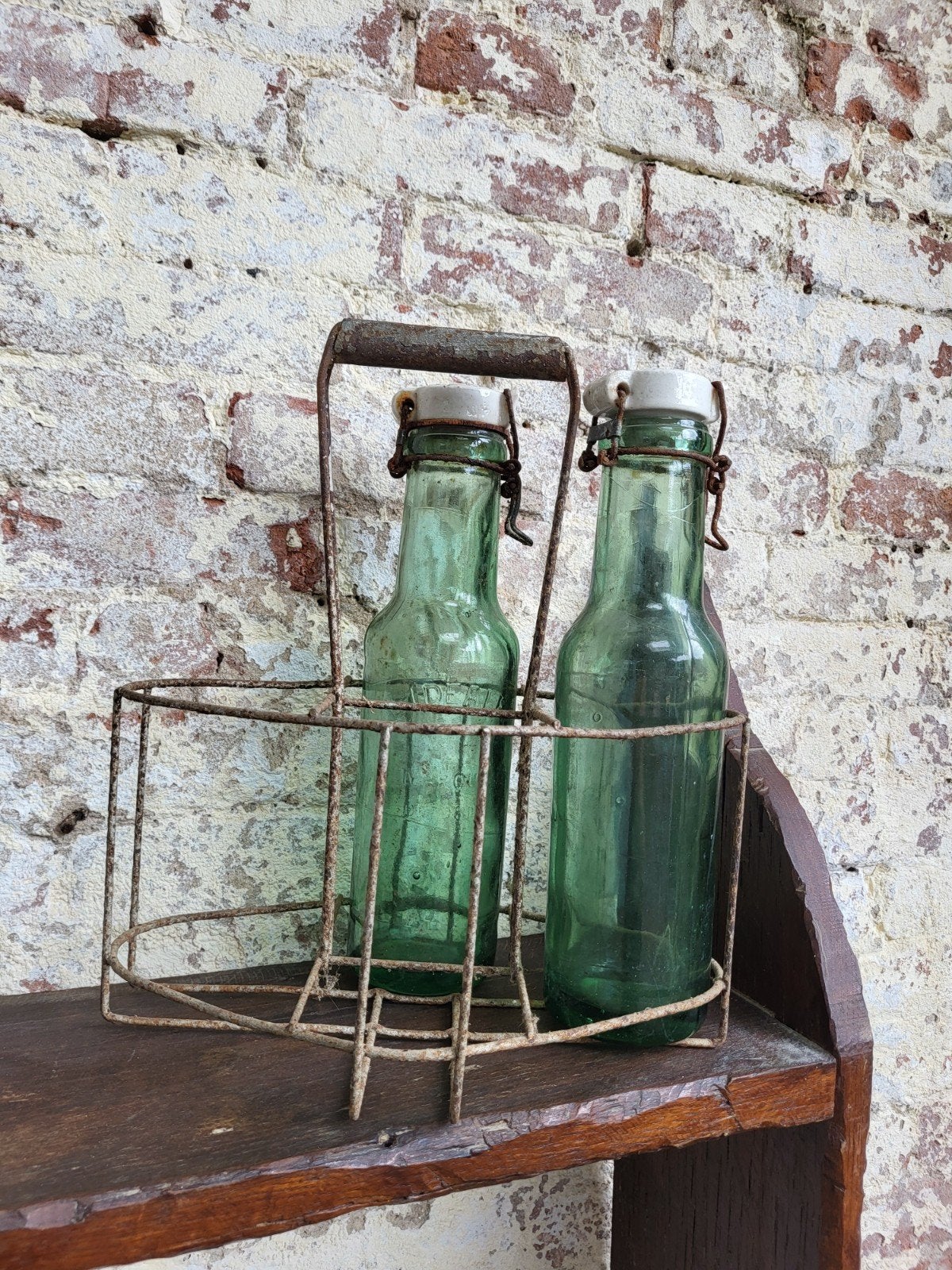 Brocante Frans ijzeren flessenrek  / allegonda, Antiek en Kunst, Ophalen of Verzenden