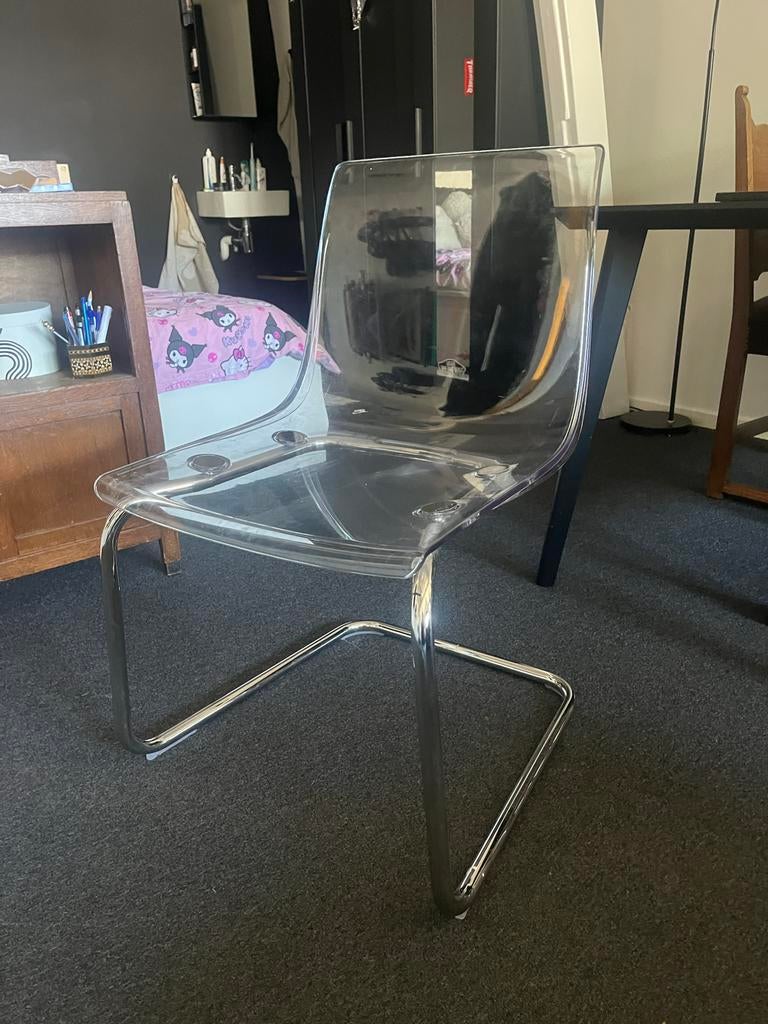 Ikea Tobias eetkamerstoel transparant chroom, Huis en Inrichting, Stoelen, Ophalen, Kunststof, Gebruikt, Overige kleuren