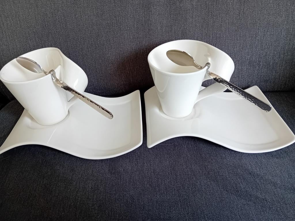 2 Villeroy & Boch Newwave grote Cappuccino met koffie lepels, Ophalen of Verzenden, Zo goed als nieuw, Overige stijlen, Kop(pen) en/of Schotel(s)