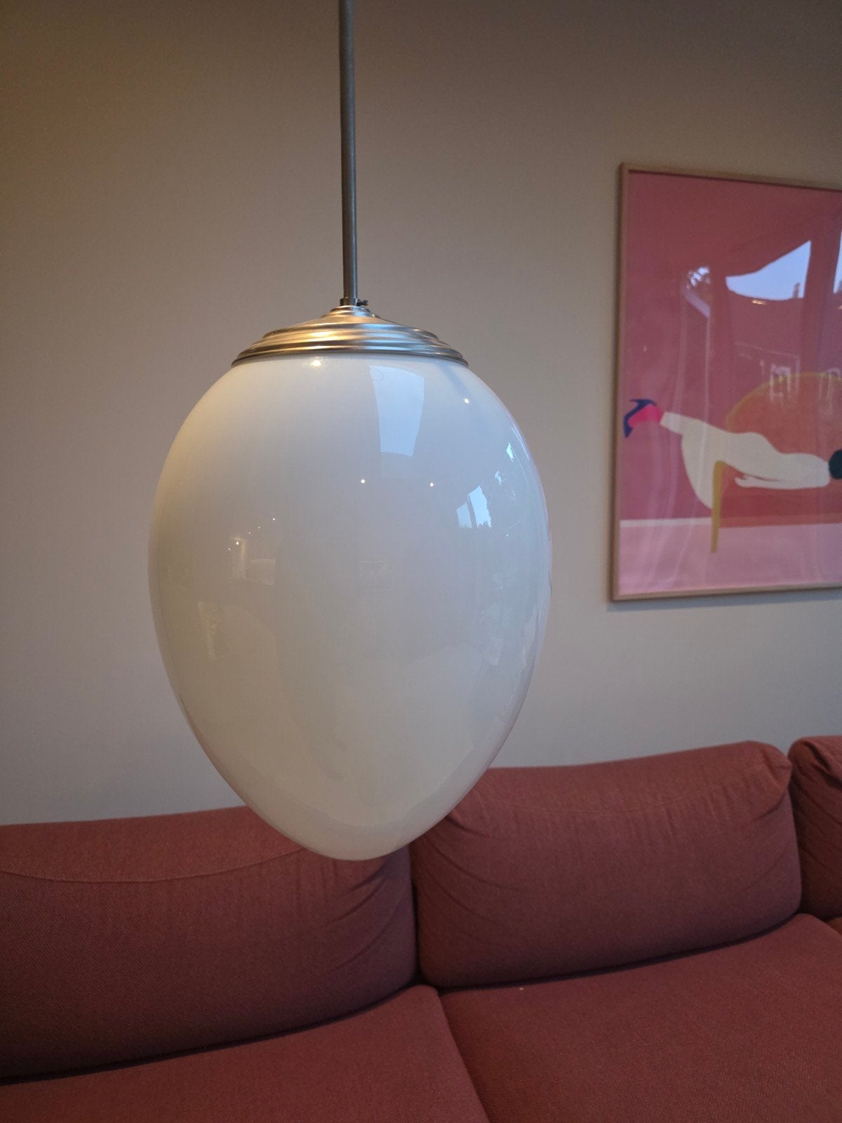 Prachtige vintage hanglamp met glazen kap, Zo goed als nieuw, Glas, Vintage, Jaren '70, Mid-century modern, E27 (groot)