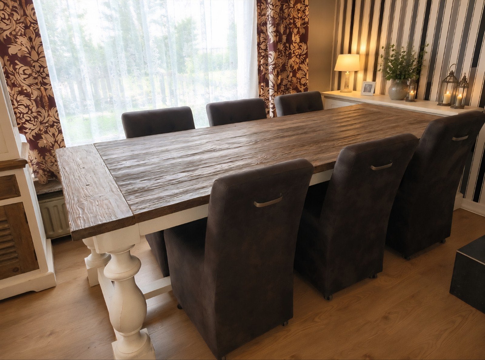 Prachtige Robuuste Landelijke Massief Eiken Eettafel met Wit, Huis en Inrichting, Tafels | Eettafels, Ophalen, 200 cm of meer