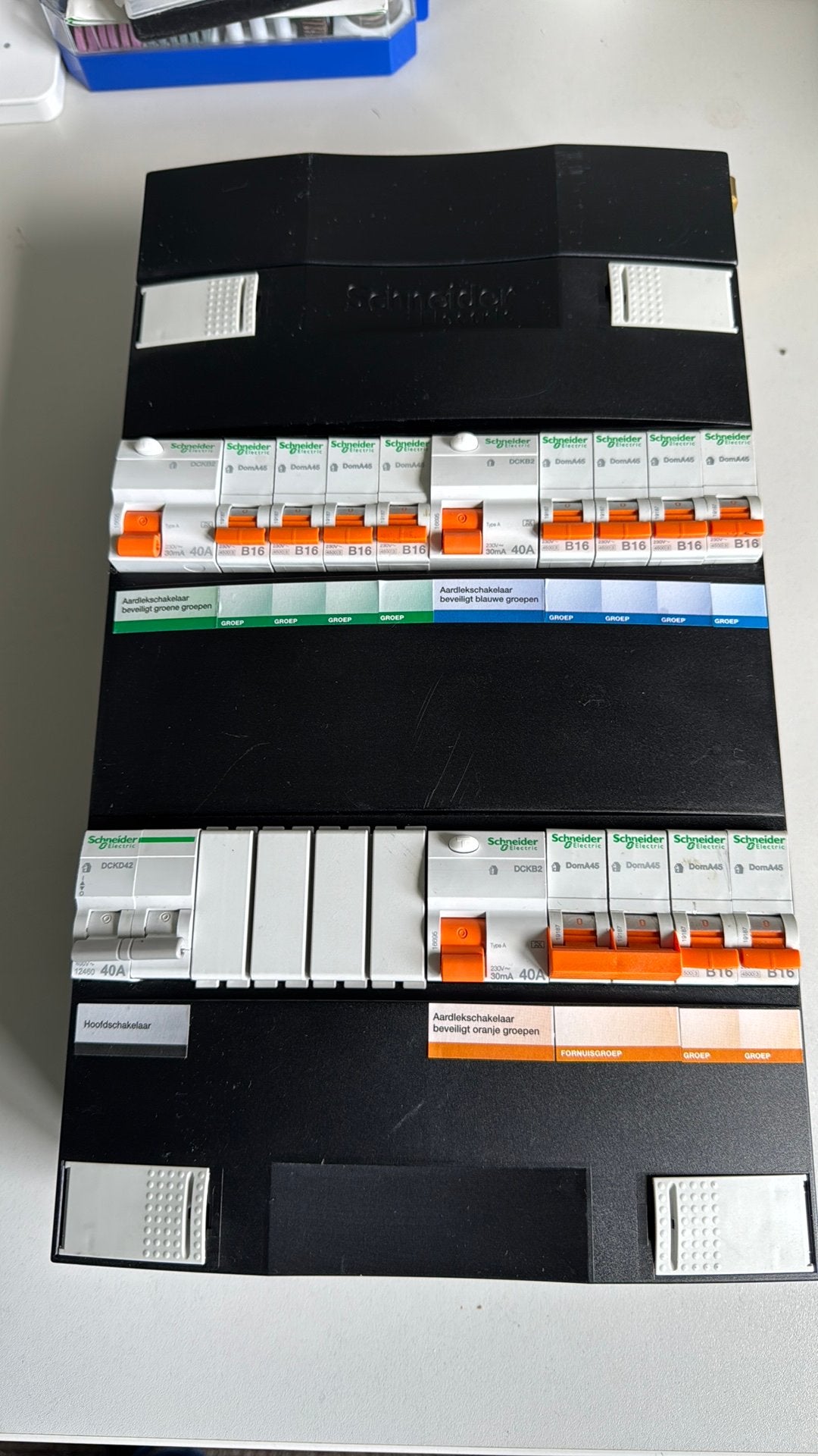 Schneider 1 fase groepenkasten met 10 x B16 + kookgr., Ophalen of Verzenden, Zo goed als nieuw, Overige typen