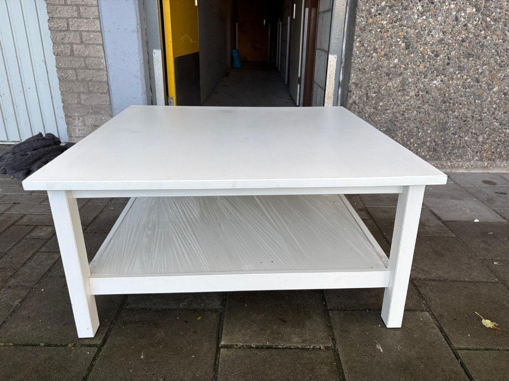 Witte houten salontafel (60x60 cm) met onderplank, Ophalen, Gebruikt, 50 tot 100 cm, Vierkant
