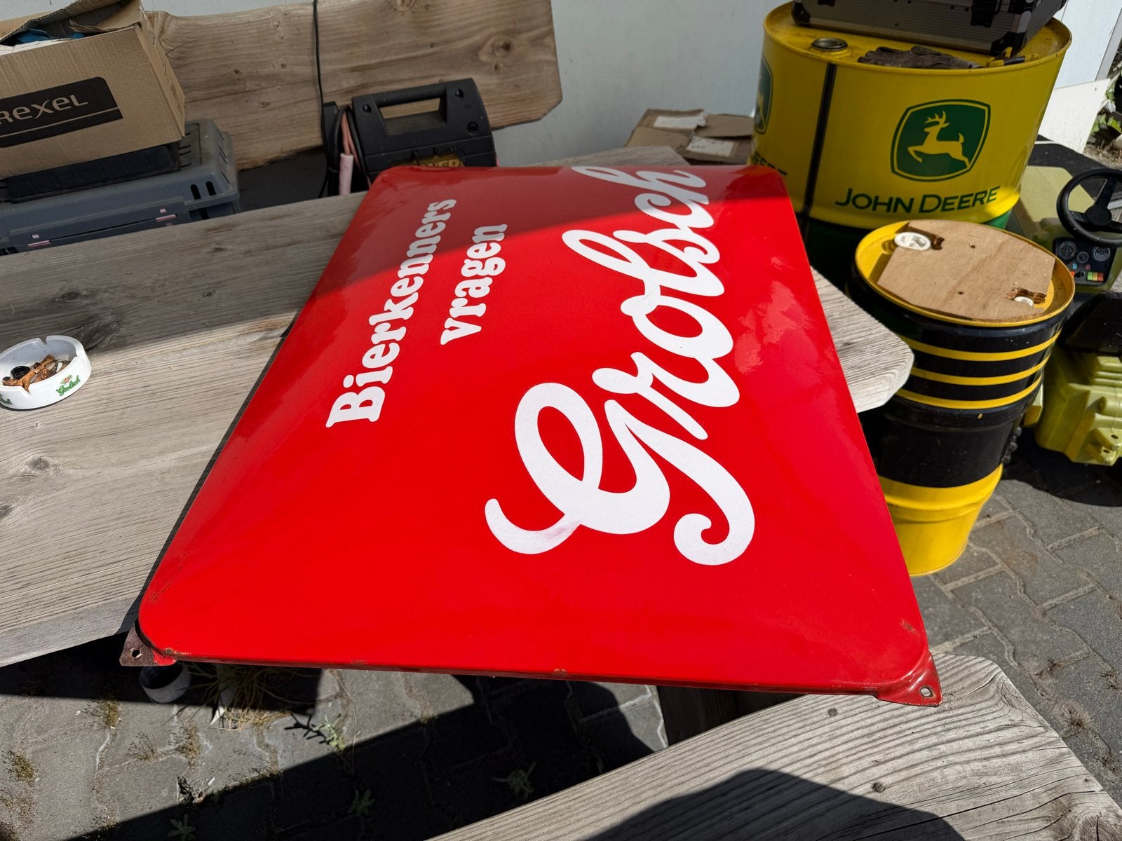 Grolsch Emaillebord Gebold - Langcat Bussum, Verzenden, Gebruikt, Reclamebord
