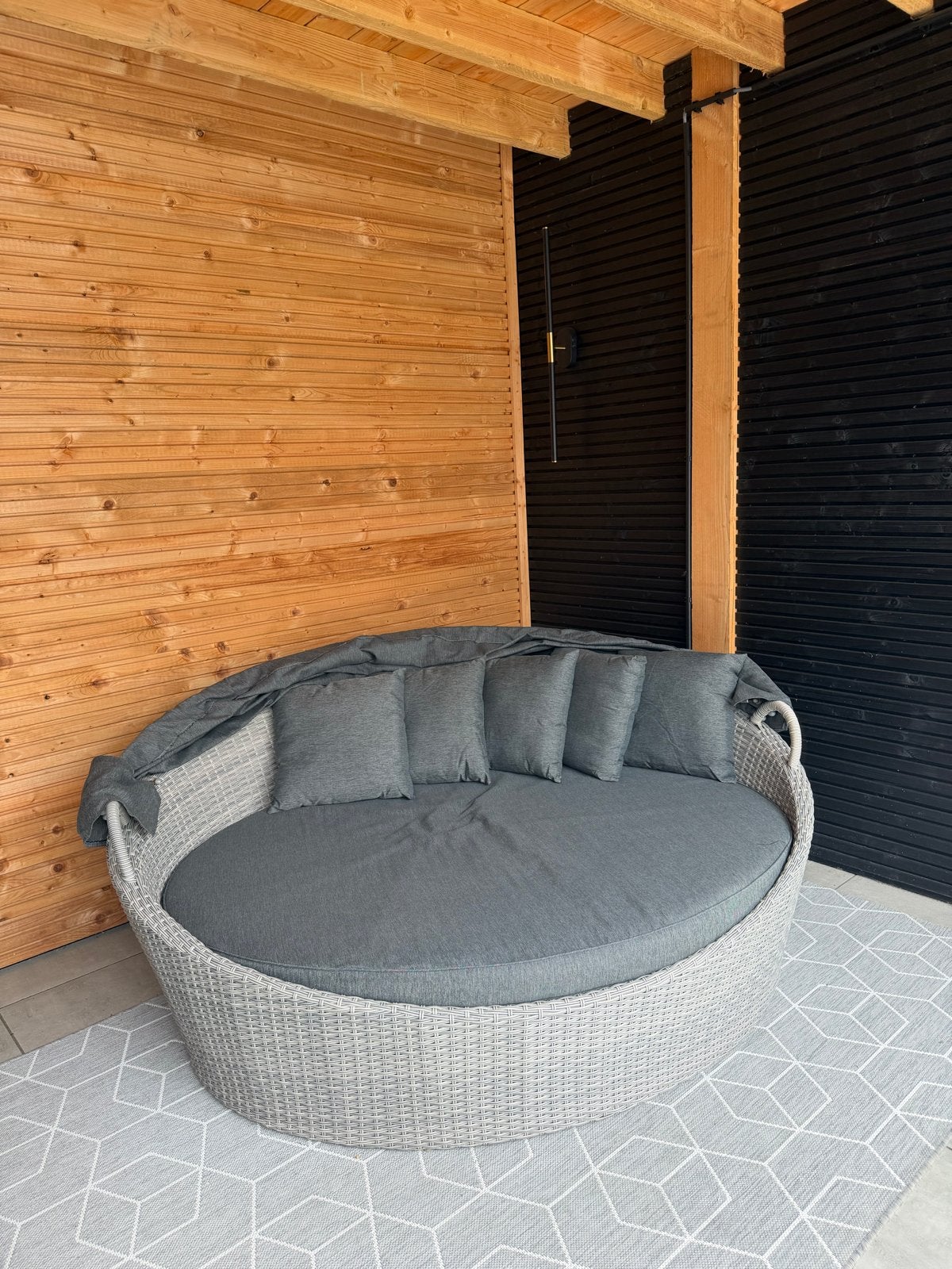 Luxe Wicker Loungbed met Verstelbaar Zonnedak - Grijs, Ophalen, Zo goed als nieuw, Wicker, Verstelbaar
