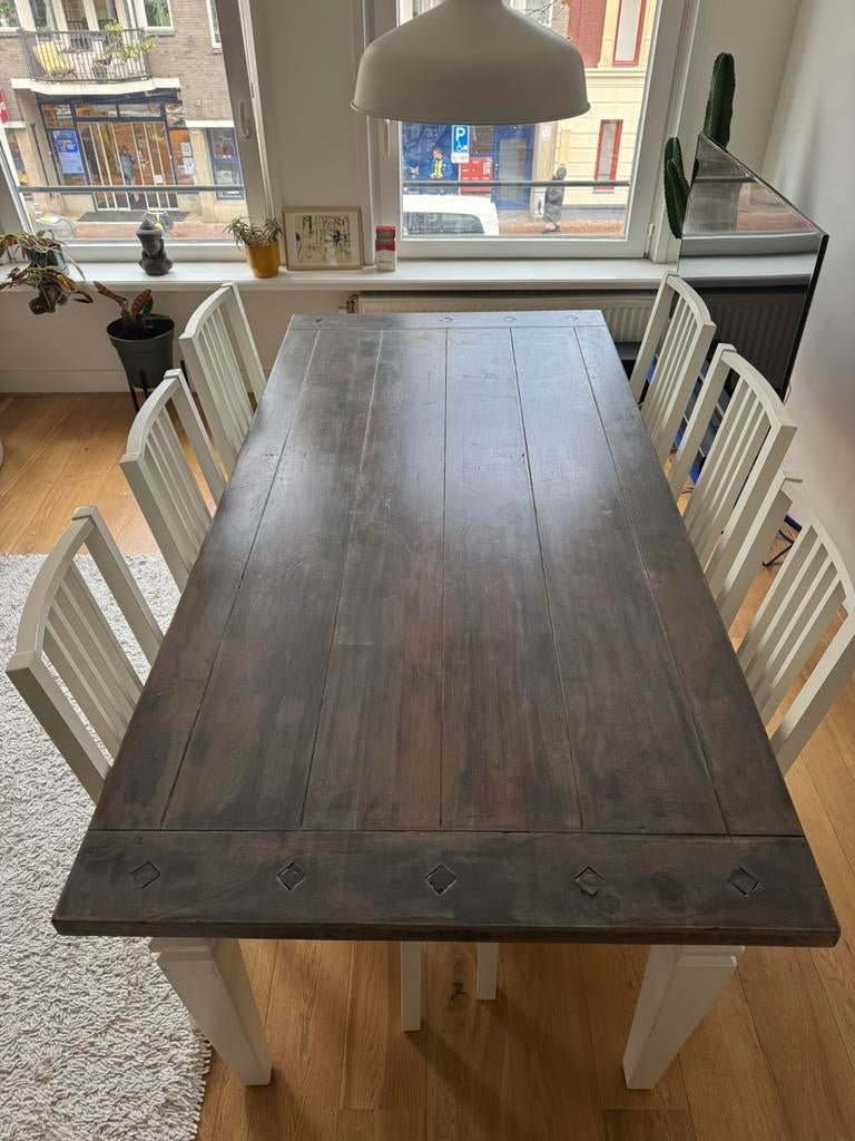 Eettafel en 6 stoelen / Dinning table and 6 chairs, Ophalen, Gebruikt, 50 tot 100 cm, Vijf personen of meer