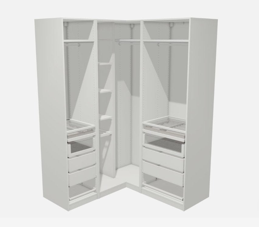 IKEA PAX Hoekgarderobe met Verlichting en Lades, Ophalen, 200 cm of meer, Met lade(s), 50 tot 75 cm