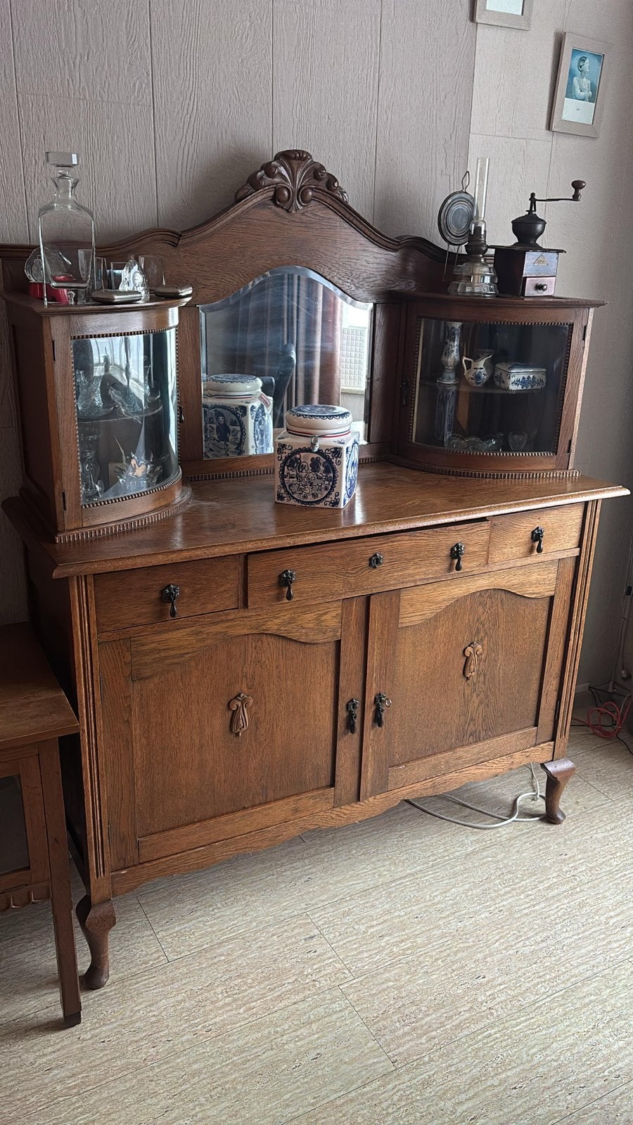 Antieke Eikenhouten Buffetkast met Spiegel - Art Deco, Antiek en Kunst, Antiek | Meubels | Kasten, Ophalen