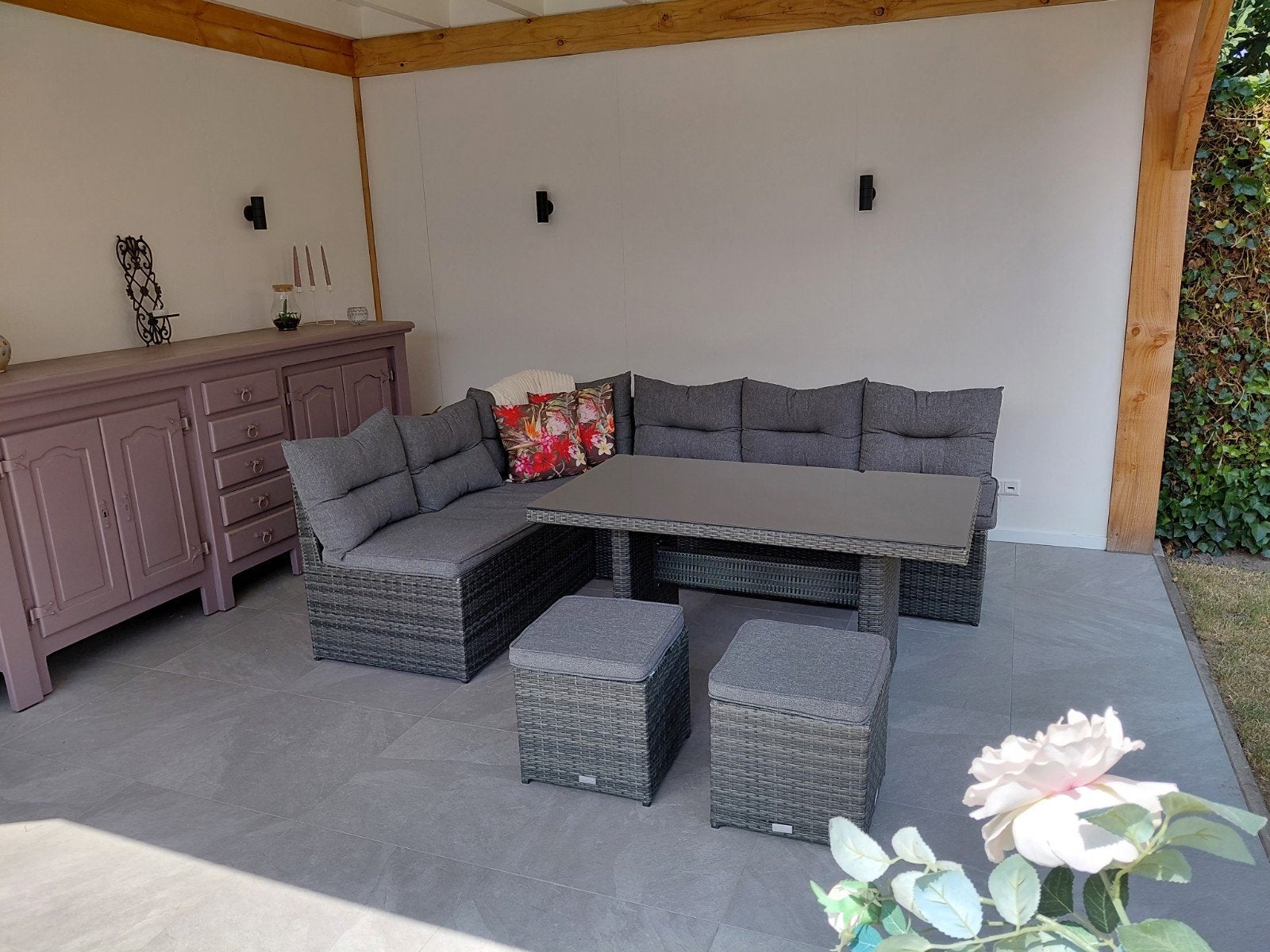 7 persoons lounche/diner set, Tuin en Terras, Tuinsets en Loungesets, Ophalen, Bank, Zo goed als nieuw, Wicker