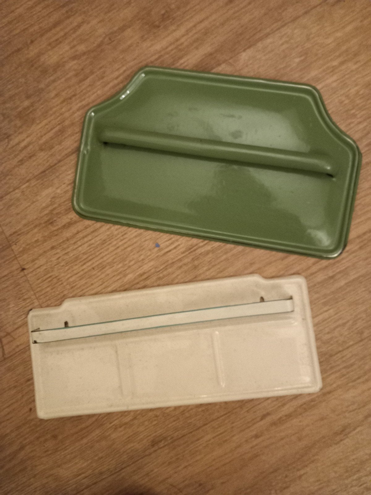 Vintage emaille lepel rekken - groen en wit, Antiek en Kunst, Antiek | Emaille, Ophalen