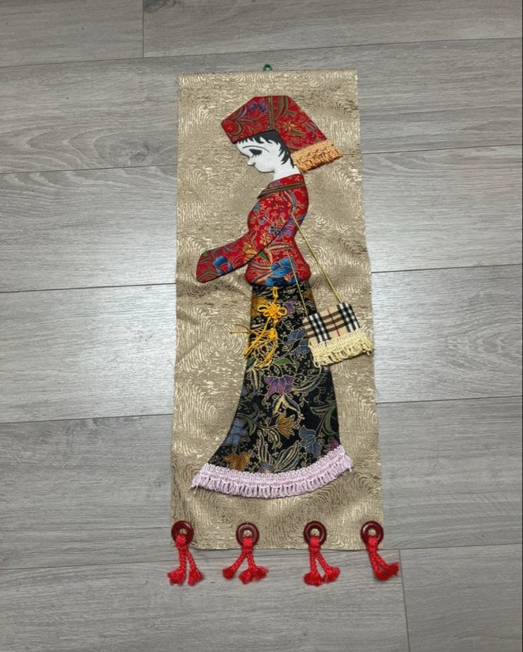 Wanddecoratie Aziatische dame, Wanddecoratie, Textiel, Handgemaakt, Ophalen of Verzenden