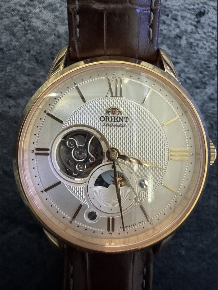 Orient Sun & Moon Open Heart RA-AS0010S | Uniek, Overige merken, Overige materialen, Leer, Polshorloge