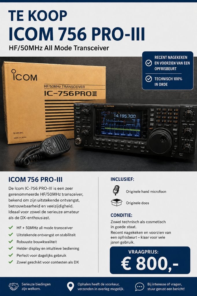 Te koop: Icom IC-756PROIII HF/50 MHz Transceiver, Ophalen, Gebruikt, Zender en Ontvanger