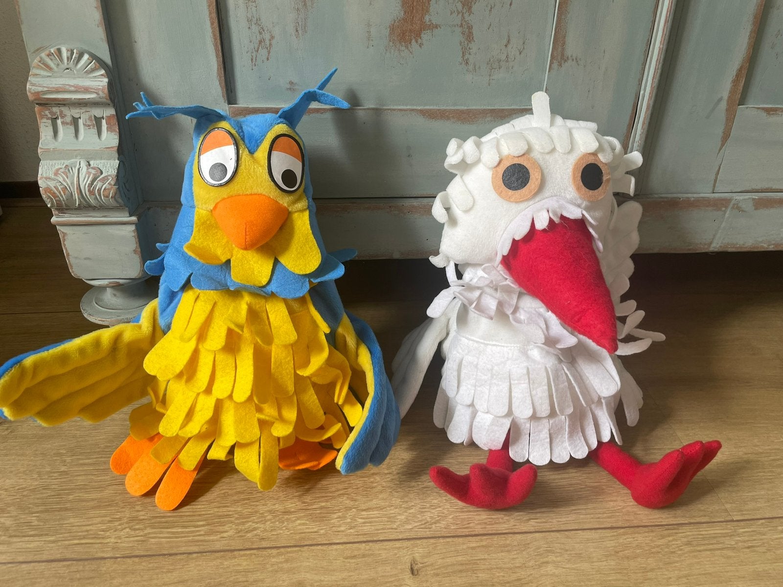 Handpop Mijnheer de Uil en Mevrouw Ooievaar Fabeltjeskrant, Ophalen of Verzenden, Zo goed als nieuw