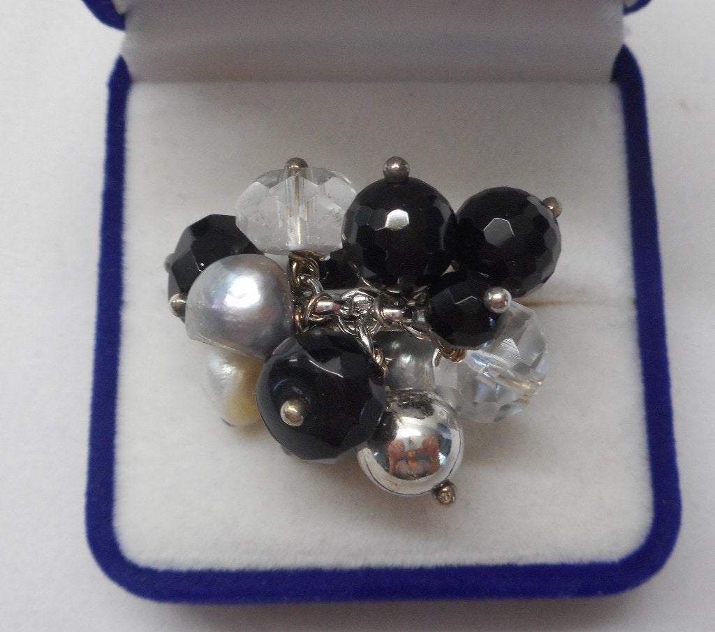 Zilveren ring met parels en bedels maat 16,5 nr.091, Verzenden, Dame, Zilver, Zilver