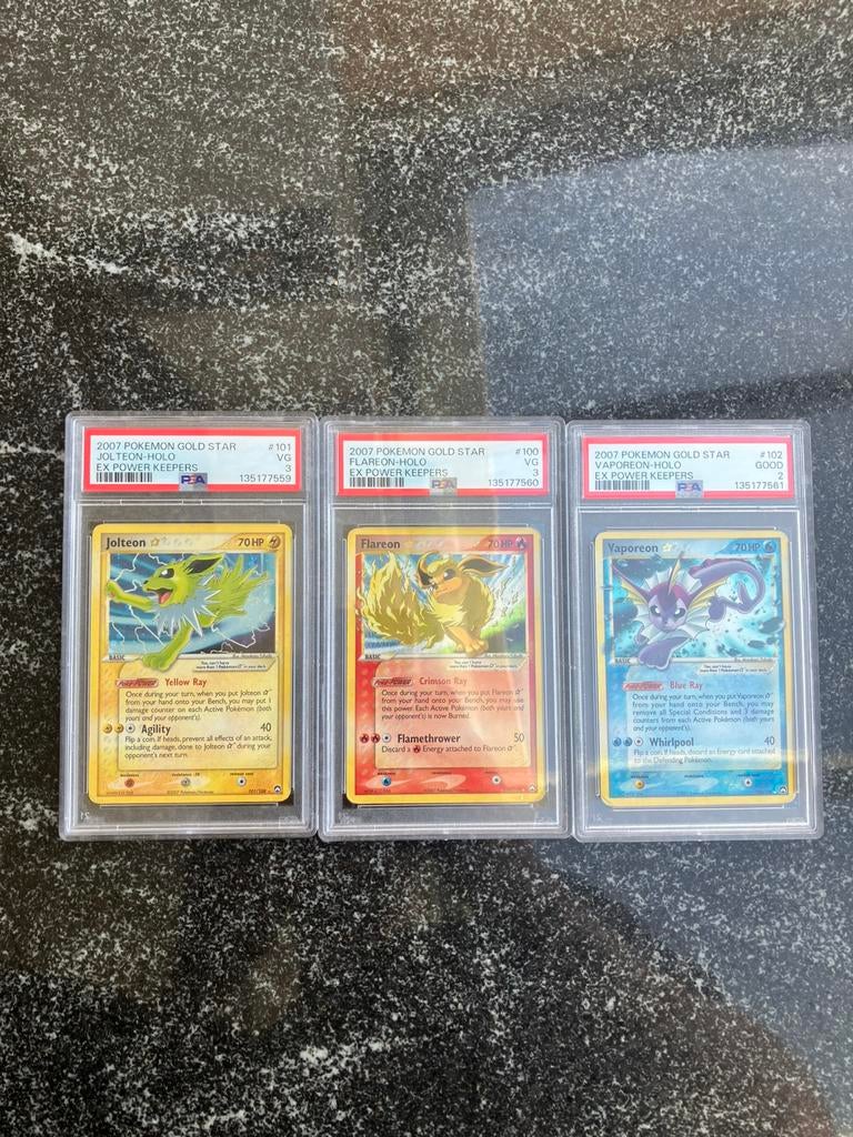 Jolteon Flareon Vaporeon Gold star PSA, Hobby en Vrije tijd, Verzamelkaartspellen | Pokémon, Ophalen of Verzenden, Zo goed als nieuw