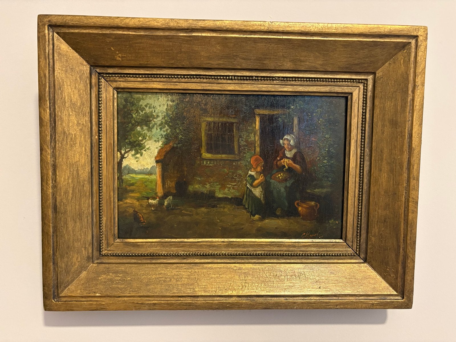 Oud Hollands Tafereel Olieverf Schilderij Gesigneerd, Antiek en Kunst, Kunst | Schilderijen | Klassiek, Ophalen