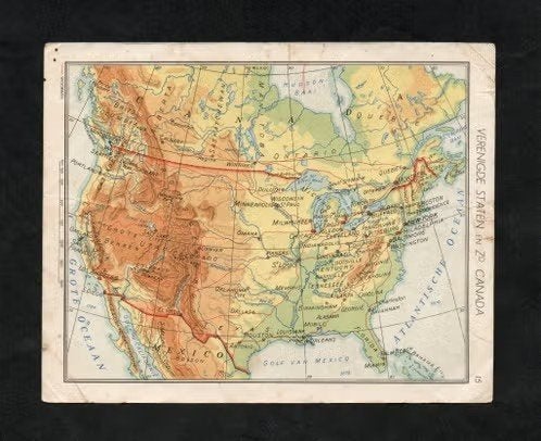 Kaart Verenigde Staten en Canada Pepermunt New York., Ophalen of Verzenden, Zo goed als nieuw